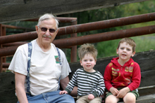 Great Grandpa Dick with Colton and Jack at camp