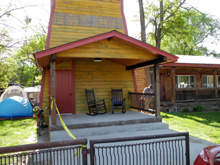 The old Shell Oil Company pump house is now a rental cabin