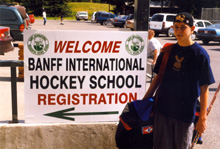 Johnny ready to register for hockey camp, Banff 1998