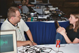 Shane Monroe, host of RetrogamingRadio.com, interviewing Jeri Ellsworth