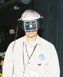 Robert Bernardo shows off the 3-D goggles for Vectrex