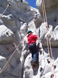 Mikie climbs the wall at Mammoth Lakes, CA