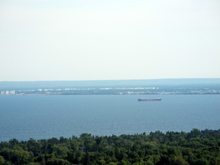 Lake Superior with ship anchored outside the harbor